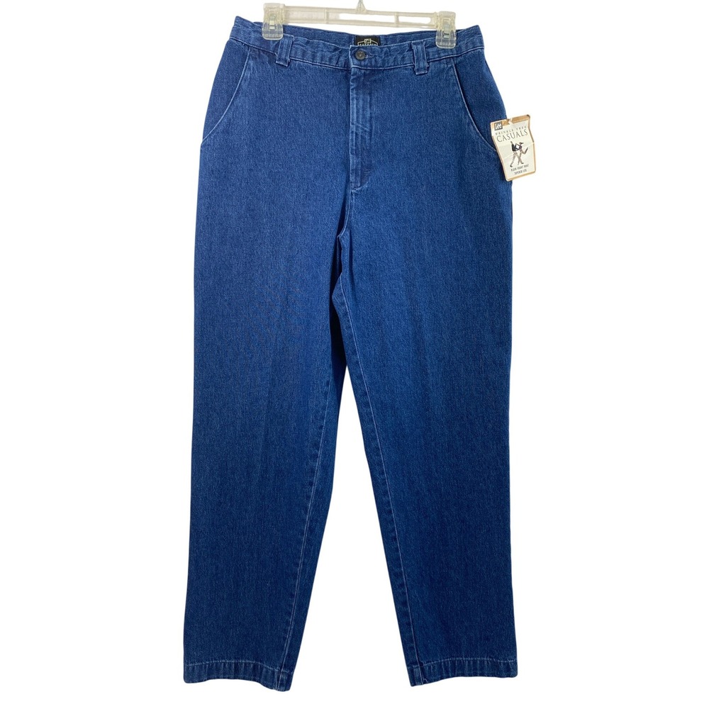 Vtg Lee Tapered Leg Jeans Women 14 M Wrinkle Free High Rise Medium‎ Wash Denim